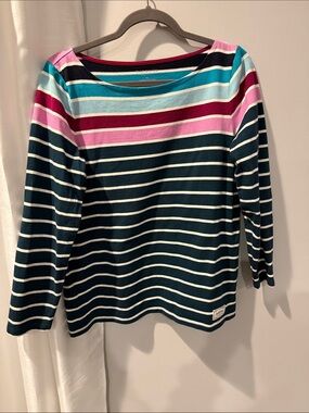 Talbots xo Striped Boatneck Top in Navy, White, Pink & Teal